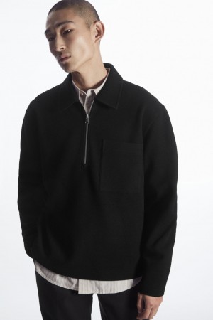 Pánské Svetry COS Half-Zip Vlna-Blend Černé | PFDV-30781