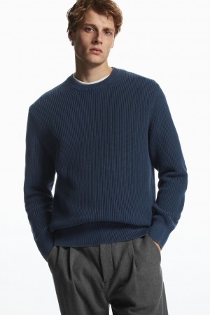 Pánské Svetry COS Stone-Washed Pletené Tmavě Blankyt | YEBV-80639