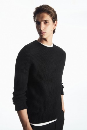 Pánské Svetry COS Waffle-Knit Pure Cashmere Černé | UWVE-83259