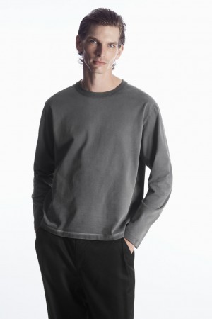 Pánské Tričko COS Boxy Heavyweight Long-Sleeved Tmavě Šedé | AMER-24589