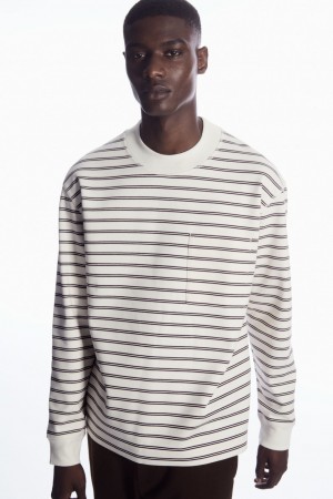 Pánské Tričko COS Pruhovaný Mock-Neck Long-Sleeved Bílé | DXZI-37685