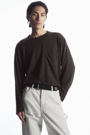 Pánské Tričko COS Vlna-Blend Long-Sleeved Tmavě Hnědé | BEWL-31582