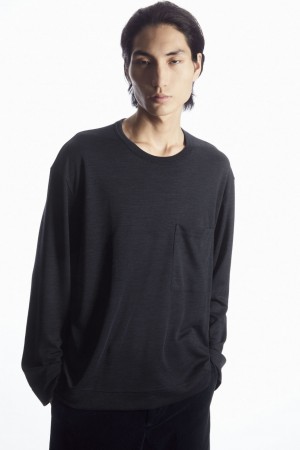 Pánské Tričko COS Vlna-Blend Long-Sleeved Tmavě Blankyt | YVNQ-40851