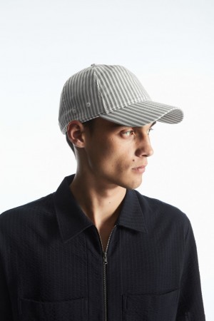 Pánské Čepice COS Pruhovaný Baseball Bílé | SMPN-84371