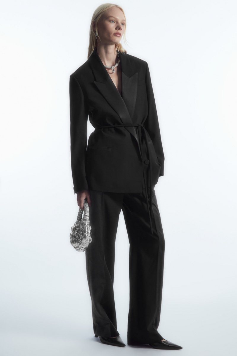 Dámské Blejzr COS Belted Satin-Lapel Tuxedo Černé | LJXZ-80735