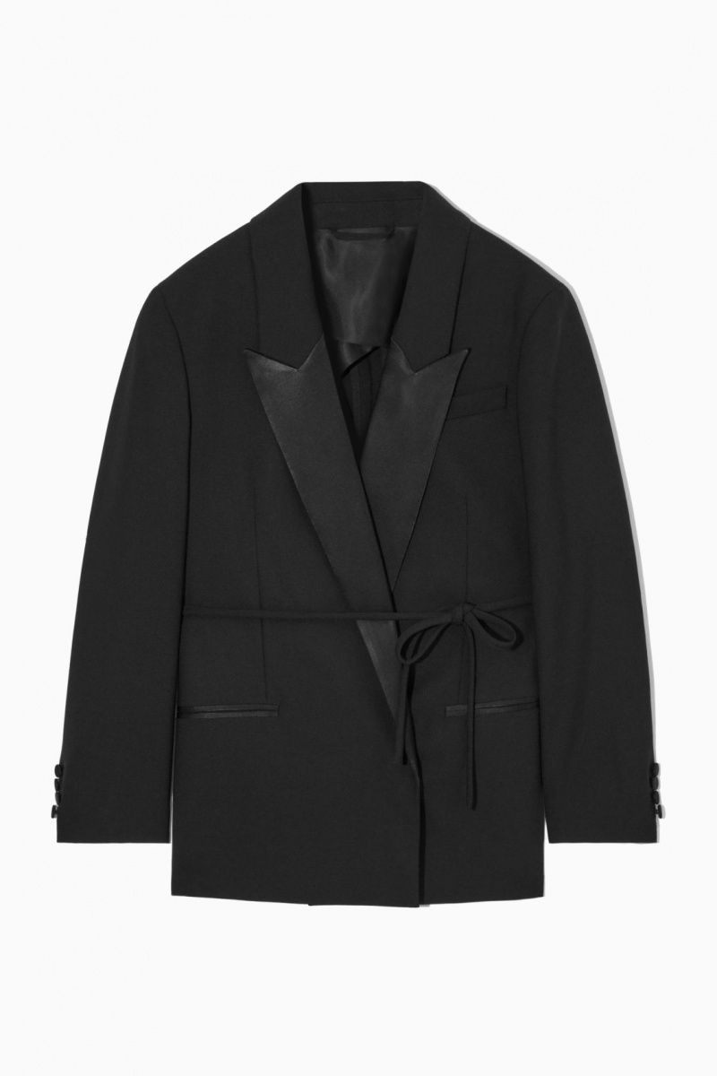 Dámské Blejzr COS Belted Satin-Lapel Tuxedo Černé | LJXZ-80735