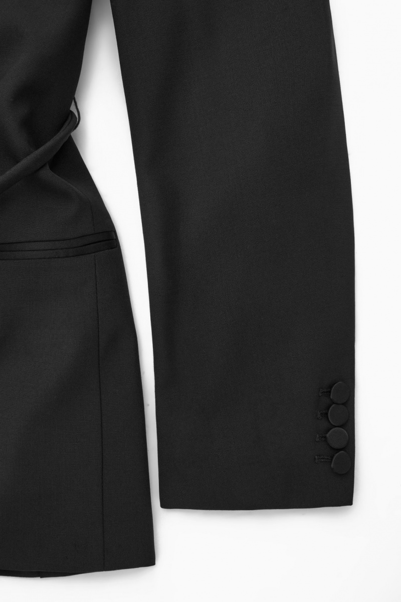 Dámské Blejzr COS Belted Satin-Lapel Tuxedo Černé | LJXZ-80735