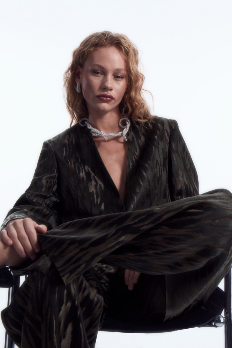 Dámské Blejzr COS Collarless Zebra-Jacquard Tmavě Hnědé Černé | HFMN-48016