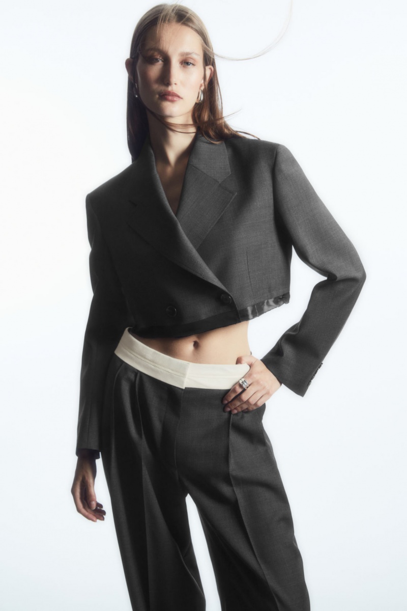 Dámské Blejzr COS Deconstructed Cropped Vlna Tmavě Šedé | KUDF-35491