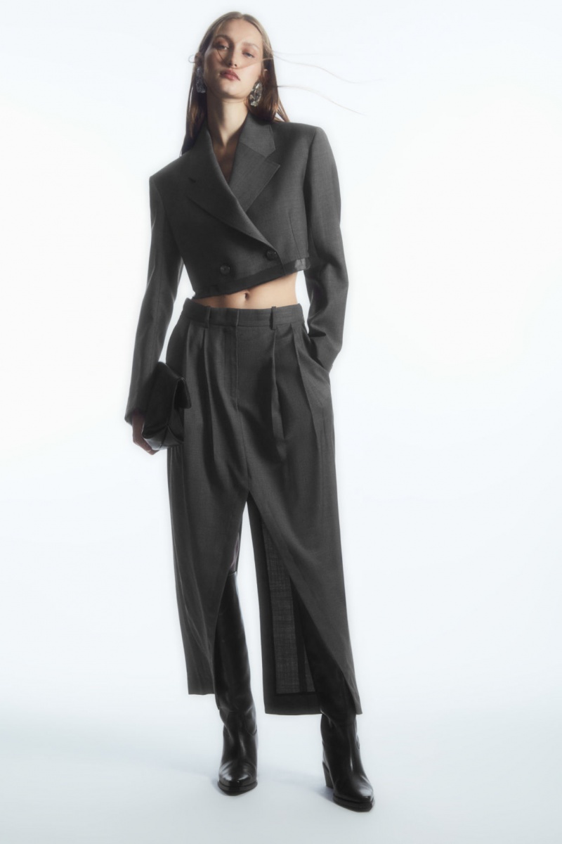 Dámské Blejzr COS Deconstructed Cropped Vlna Tmavě Šedé | KUDF-35491