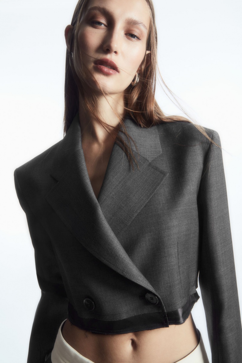 Dámské Blejzr COS Deconstructed Cropped Vlna Tmavě Šedé | KUDF-35491