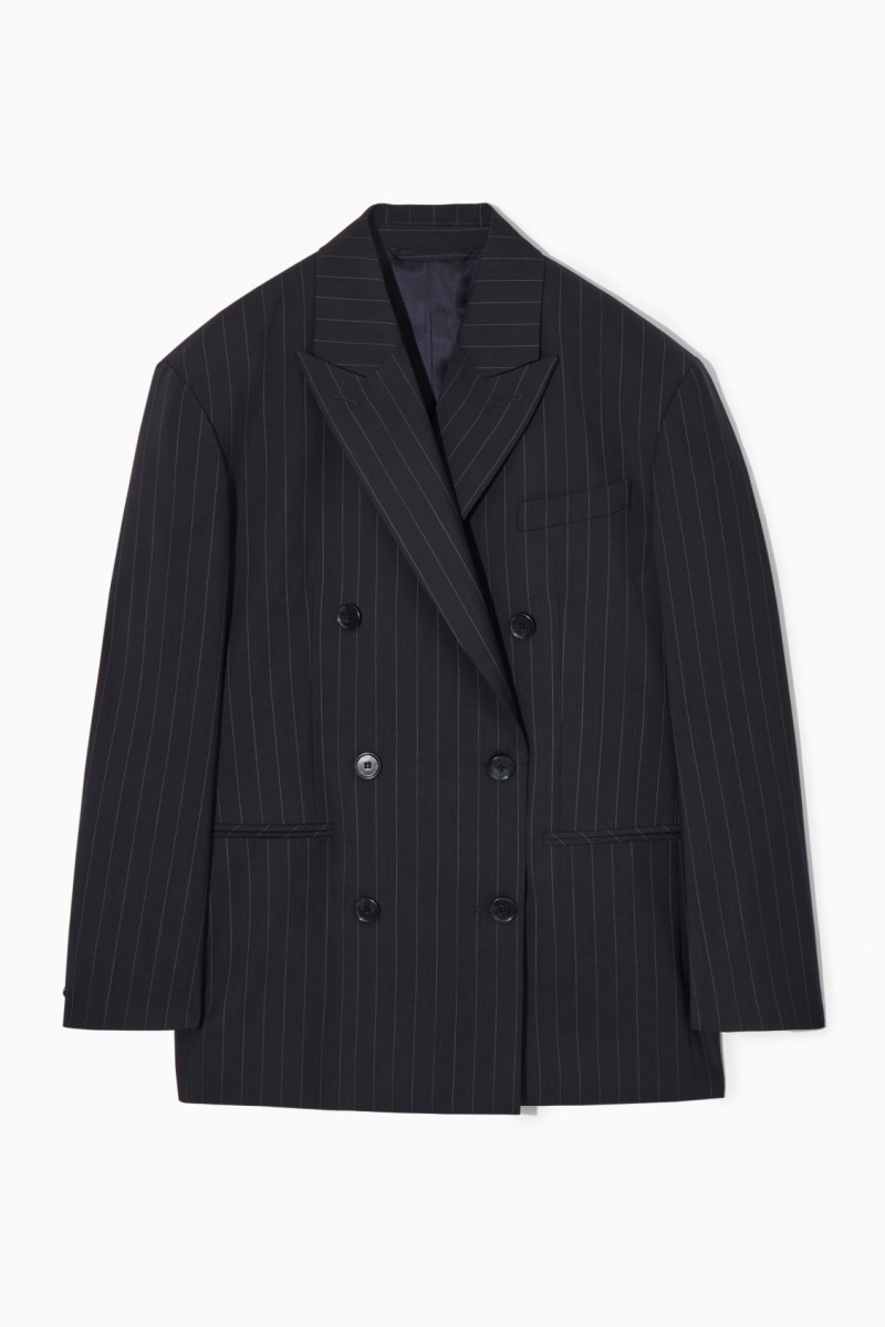 Dámské Blejzr COS Oversized Pinstriped Vlna Tmavě Blankyt | DCPB-19657