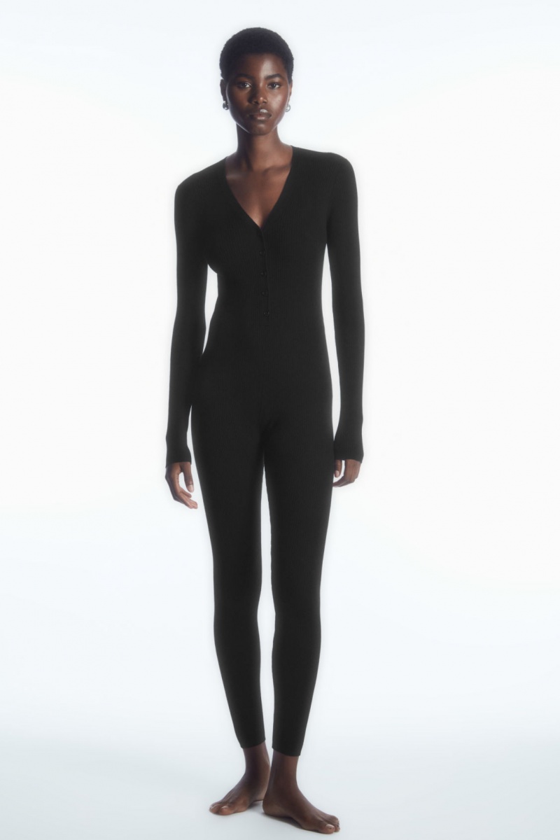Dámské Body COS Merino Vlna Henley Černé | ZKDF-90526