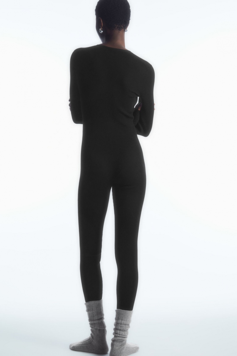 Dámské Body COS Merino Vlna Henley Černé | ZKDF-90526
