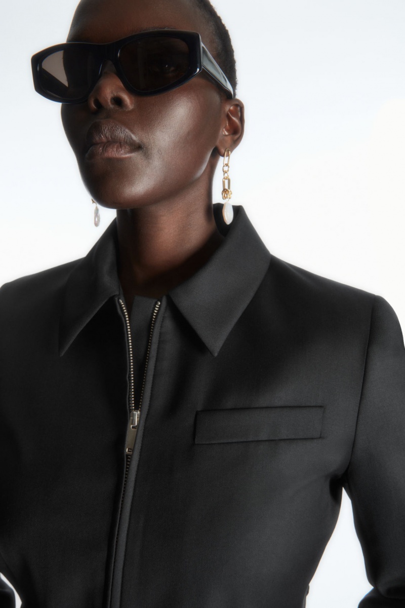 Dámské Bundy COS Cropped Vlna-Blend Tailored Černé | ZSAL-72193
