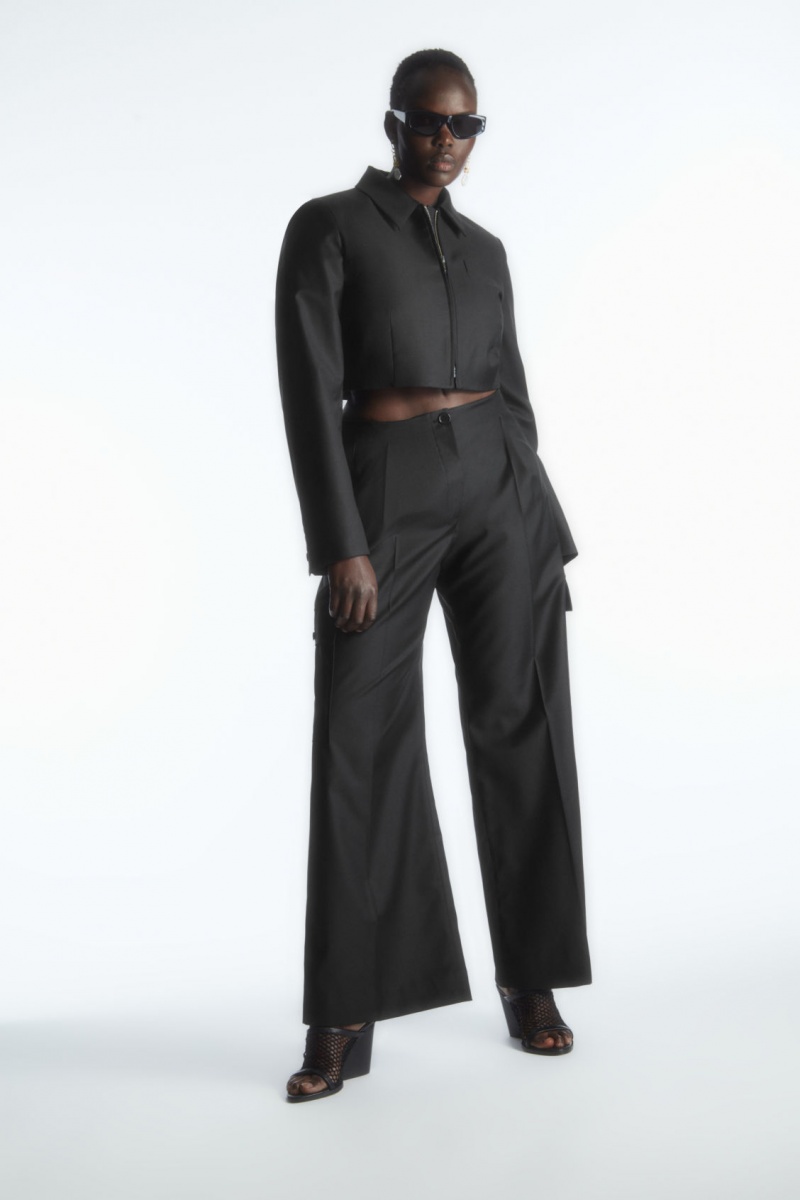 Dámské Bundy COS Cropped Vlna-Blend Tailored Černé | ZSAL-72193