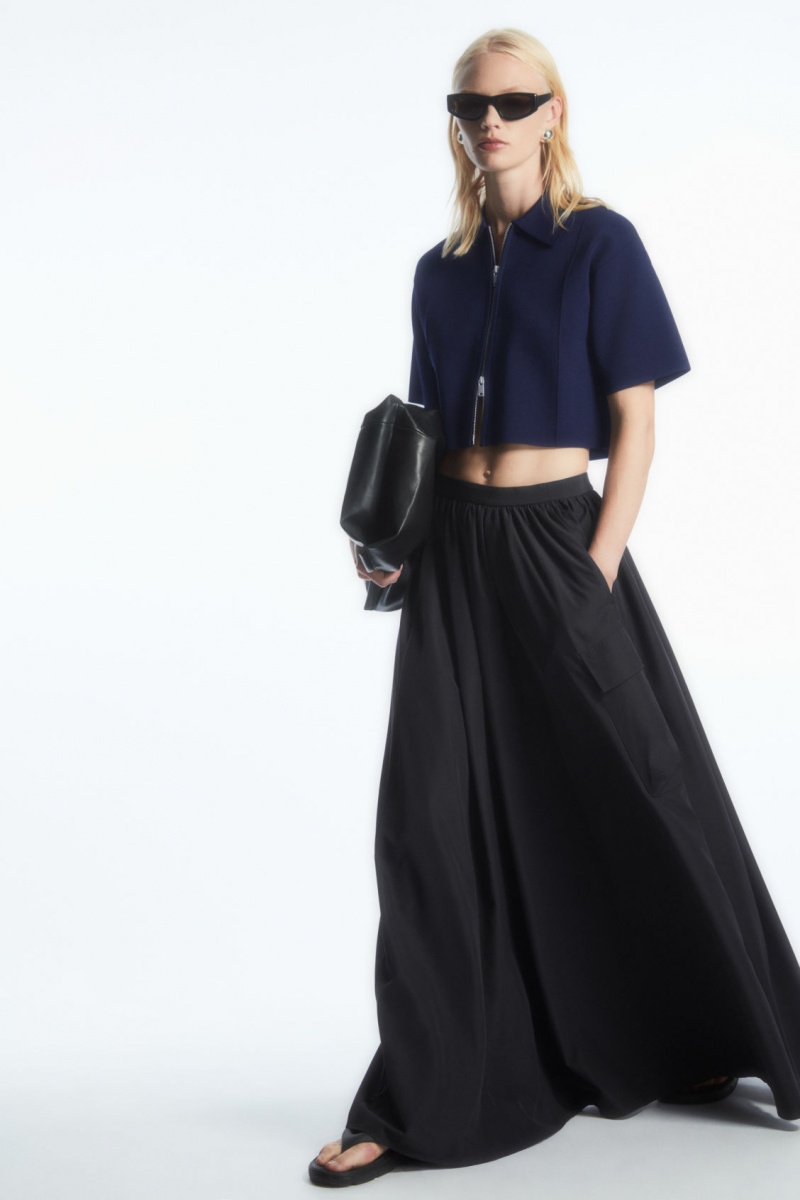 Dámské Bundy COS Krátké-Sleeved Cropped Pletené Tmavě Blankyt | JXRH-58701