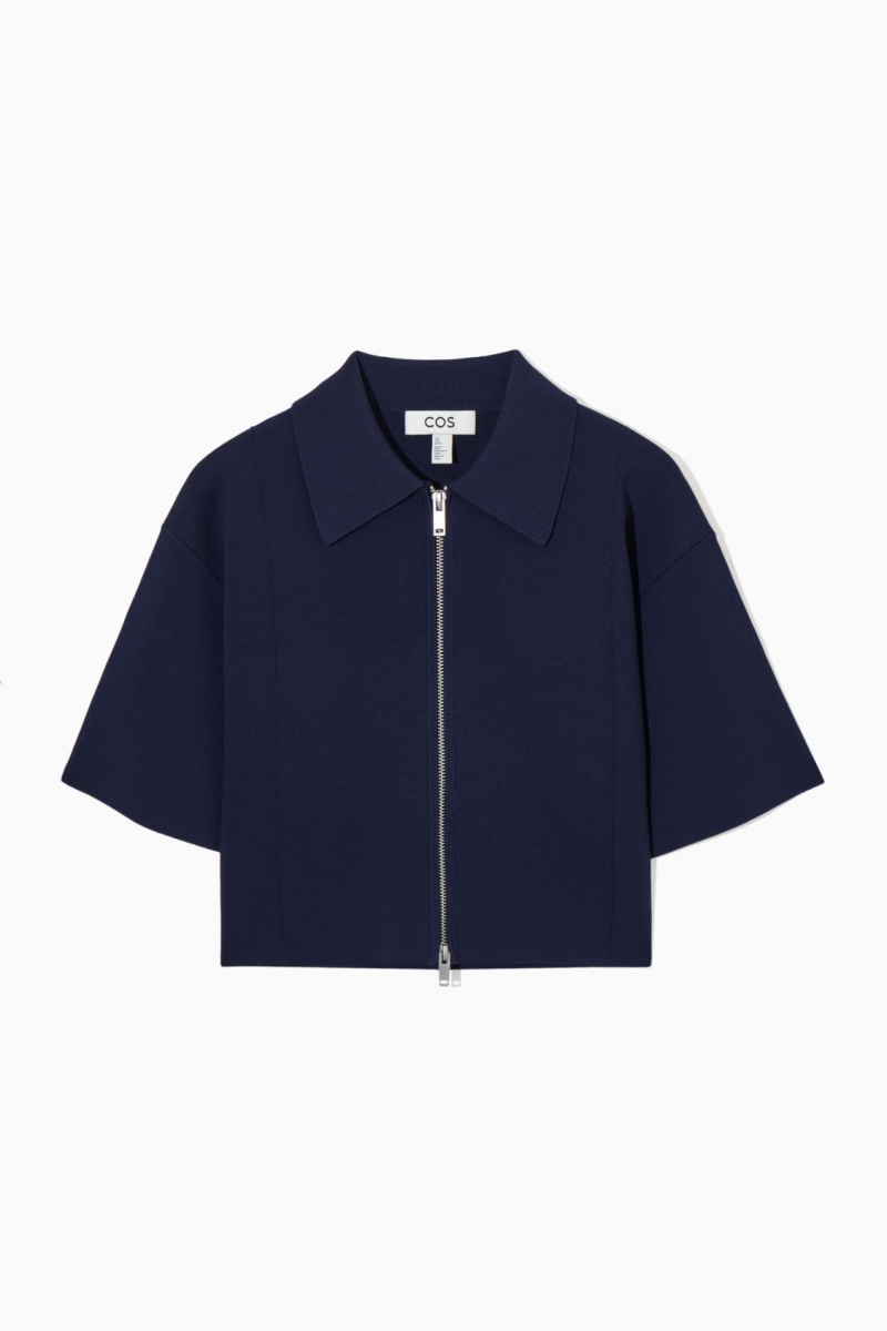 Dámské Bundy COS Krátké-Sleeved Cropped Pletené Tmavě Blankyt | JXRH-58701