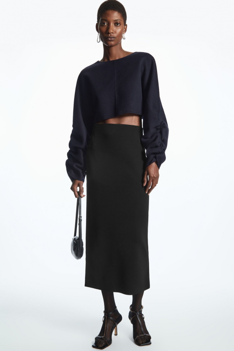 Dámské Bundy COS Open-Back Vlna Bolero Tmavě Blankyt | GSWA-07534