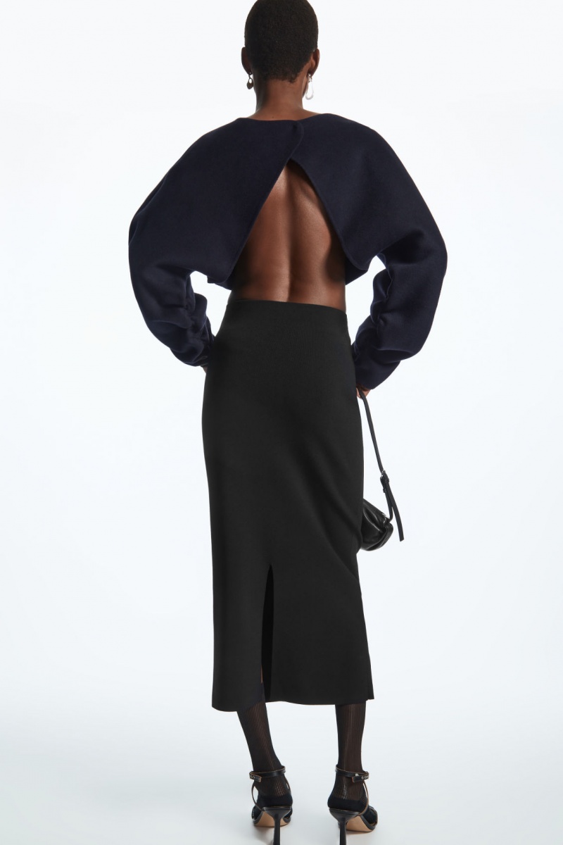 Dámské Bundy COS Open-Back Vlna Bolero Tmavě Blankyt | GSWA-07534