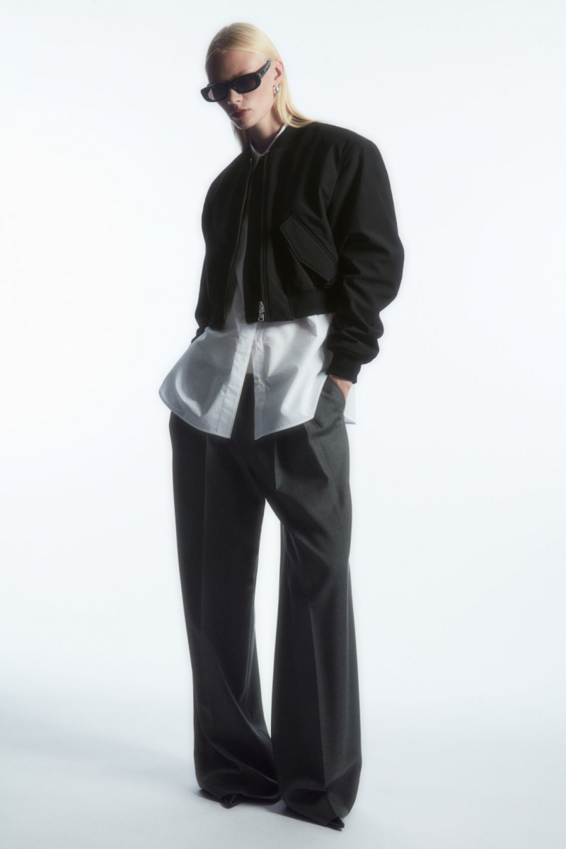Dámské Bundy COS Oversized Cropped Bomber Černé | PRBE-12567