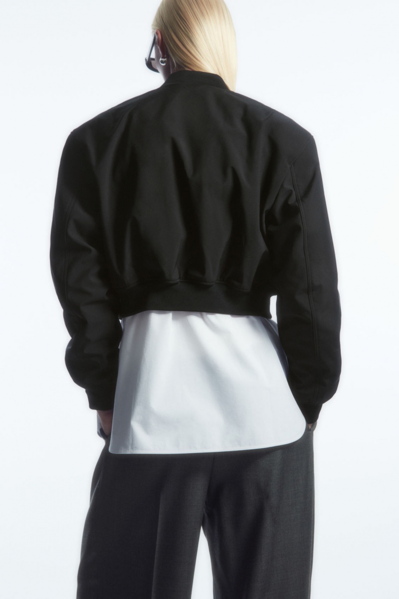 Dámské Bundy COS Oversized Cropped Bomber Černé | PRBE-12567