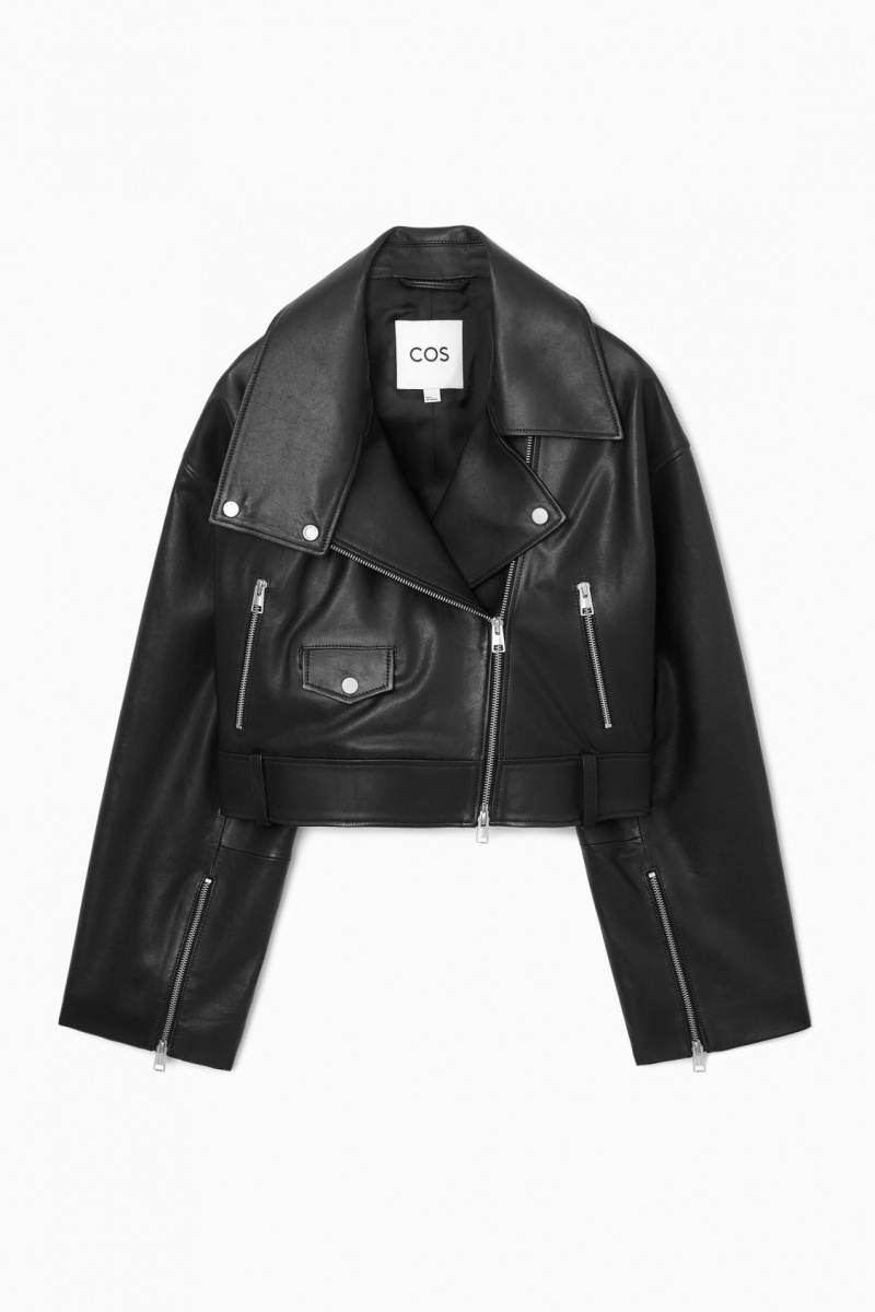 Dámské Bundy COS Oversized Cropped Læder Cyklistické Černé | HXJM-20596