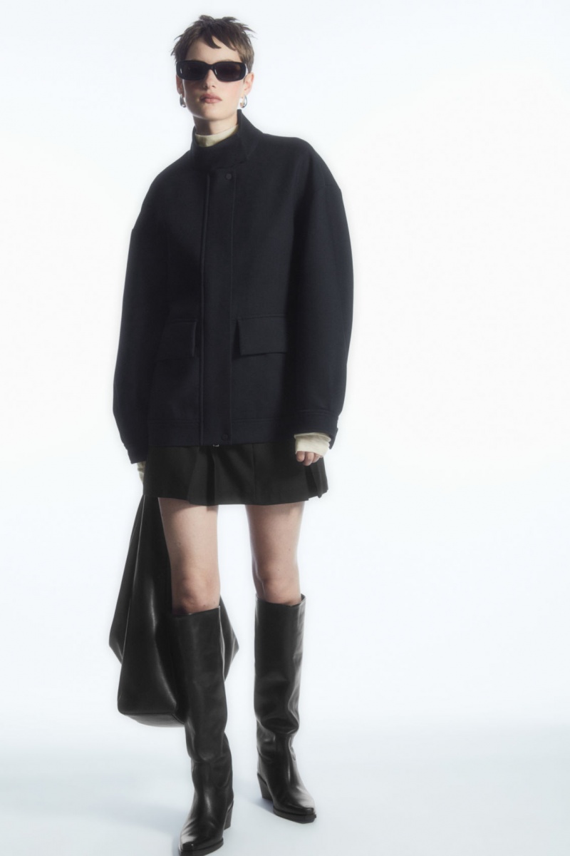 Dámské Bundy COS Oversized Funnel-Neck Vlna Bomber Černé | NWMG-24956