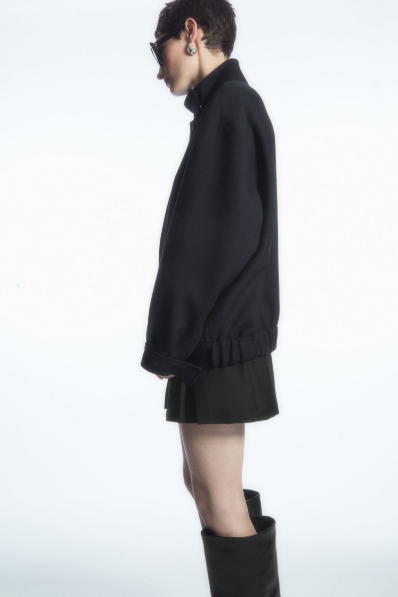 Dámské Bundy COS Oversized Funnel-Neck Vlna Bomber Černé | NWMG-24956