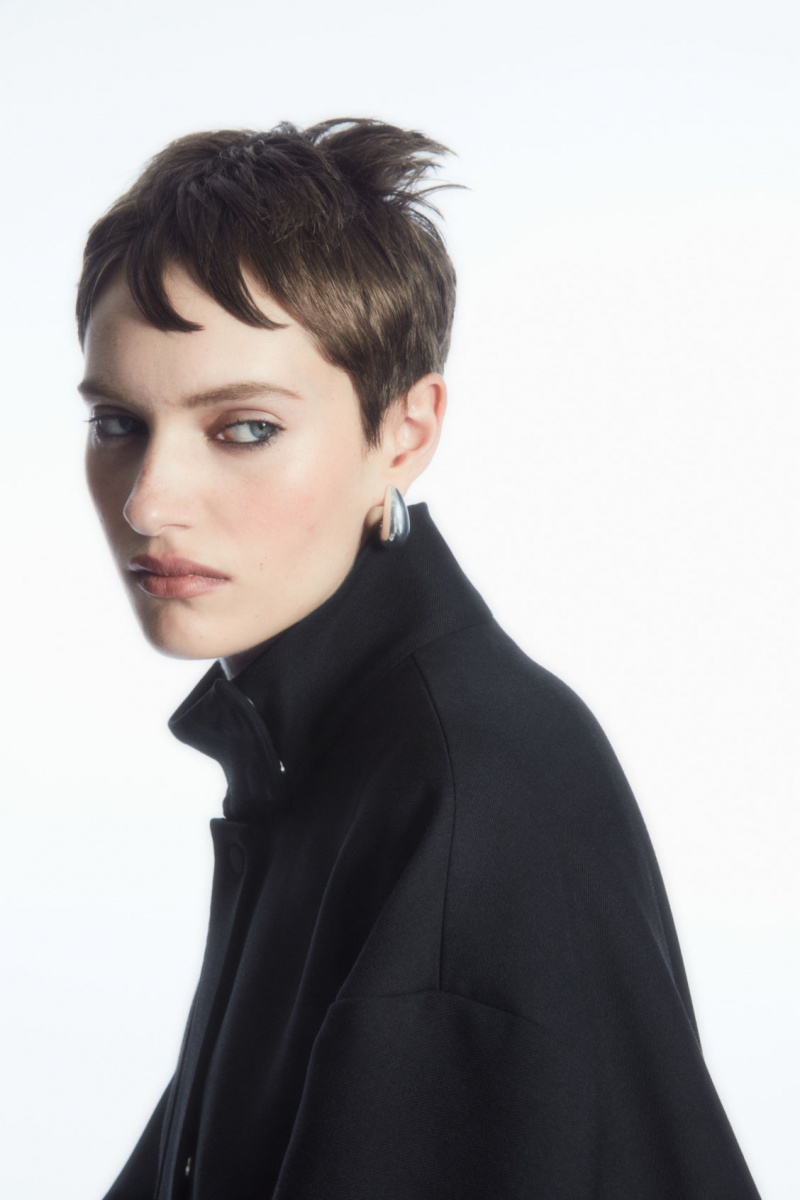 Dámské Bundy COS Oversized Funnel-Neck Vlna Bomber Černé | NWMG-24956