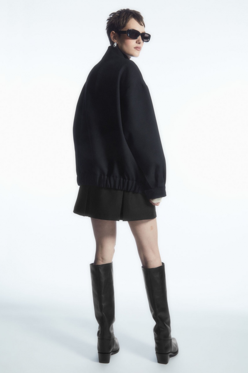 Dámské Bundy COS Oversized Funnel-Neck Vlna Bomber Černé | NWMG-24956