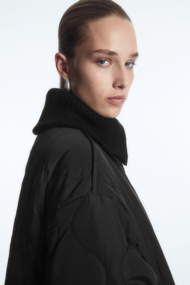 Dámské Bundy COS Oversized Pletené-Collar Prošívaný Černé | MBCP-93675