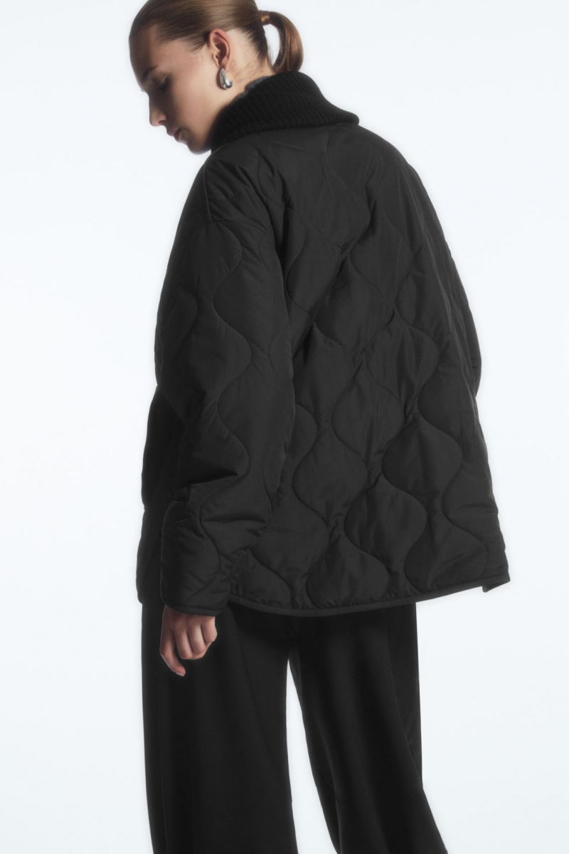Dámské Bundy COS Oversized Pletené-Collar Prošívaný Černé | MBCP-93675