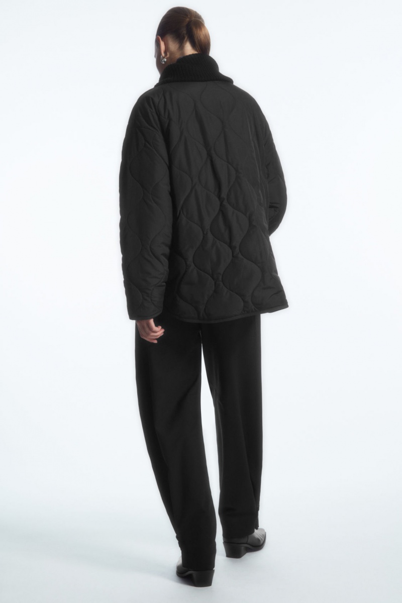 Dámské Bundy COS Oversized Pletené-Collar Prošívaný Černé | MBCP-93675