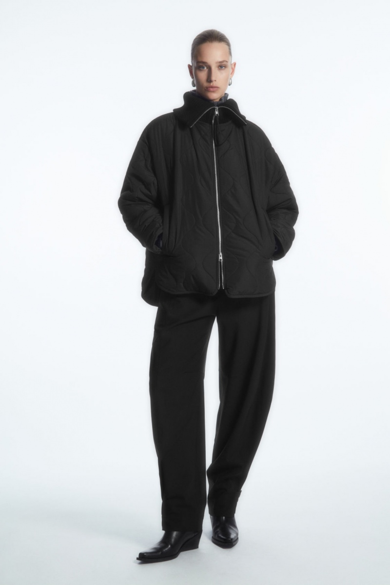 Dámské Bundy COS Oversized Pletené-Collar Prošívaný Černé | MBCP-93675