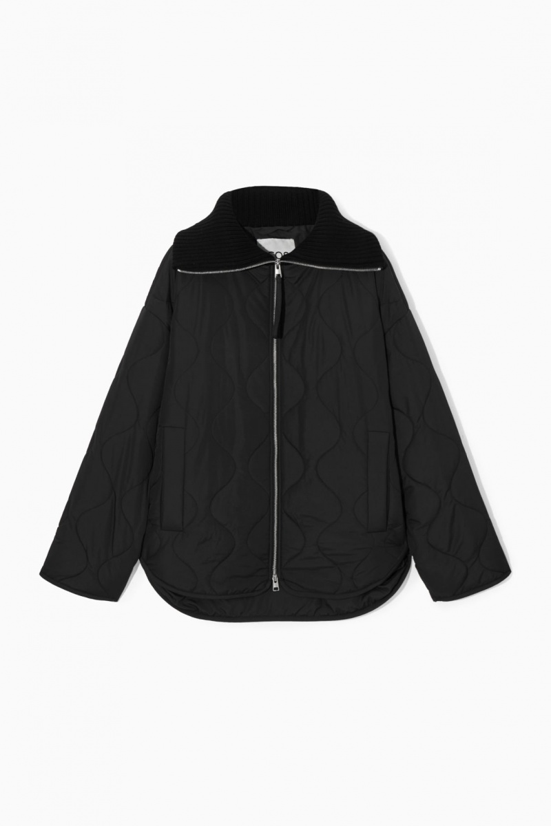 Dámské Bundy COS Oversized Pletené-Collar Prošívaný Černé | MBCP-93675