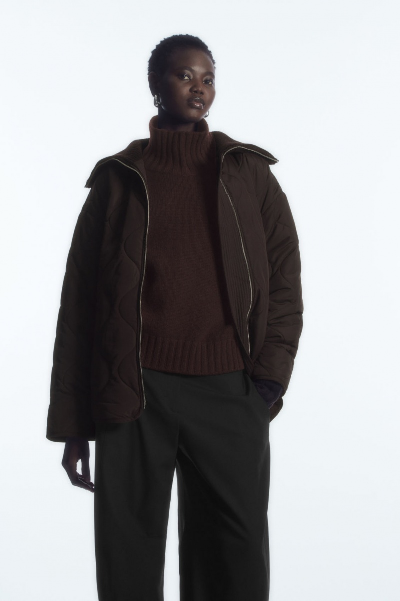 Dámské Bundy COS Oversized Pletené-Collar Prošívaný Tmavě Hnědé | CZGE-45708