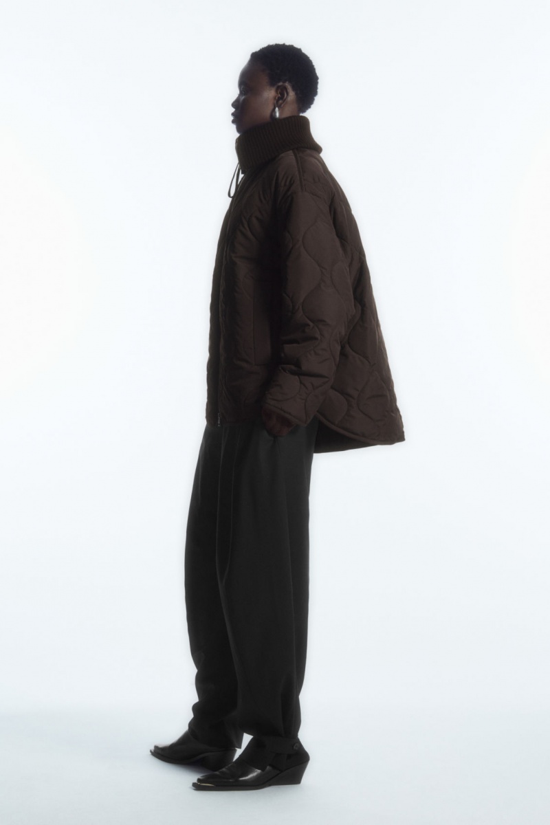 Dámské Bundy COS Oversized Pletené-Collar Prošívaný Tmavě Hnědé | CZGE-45708