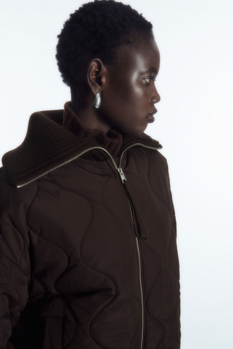 Dámské Bundy COS Oversized Pletené-Collar Prošívaný Tmavě Hnědé | CZGE-45708