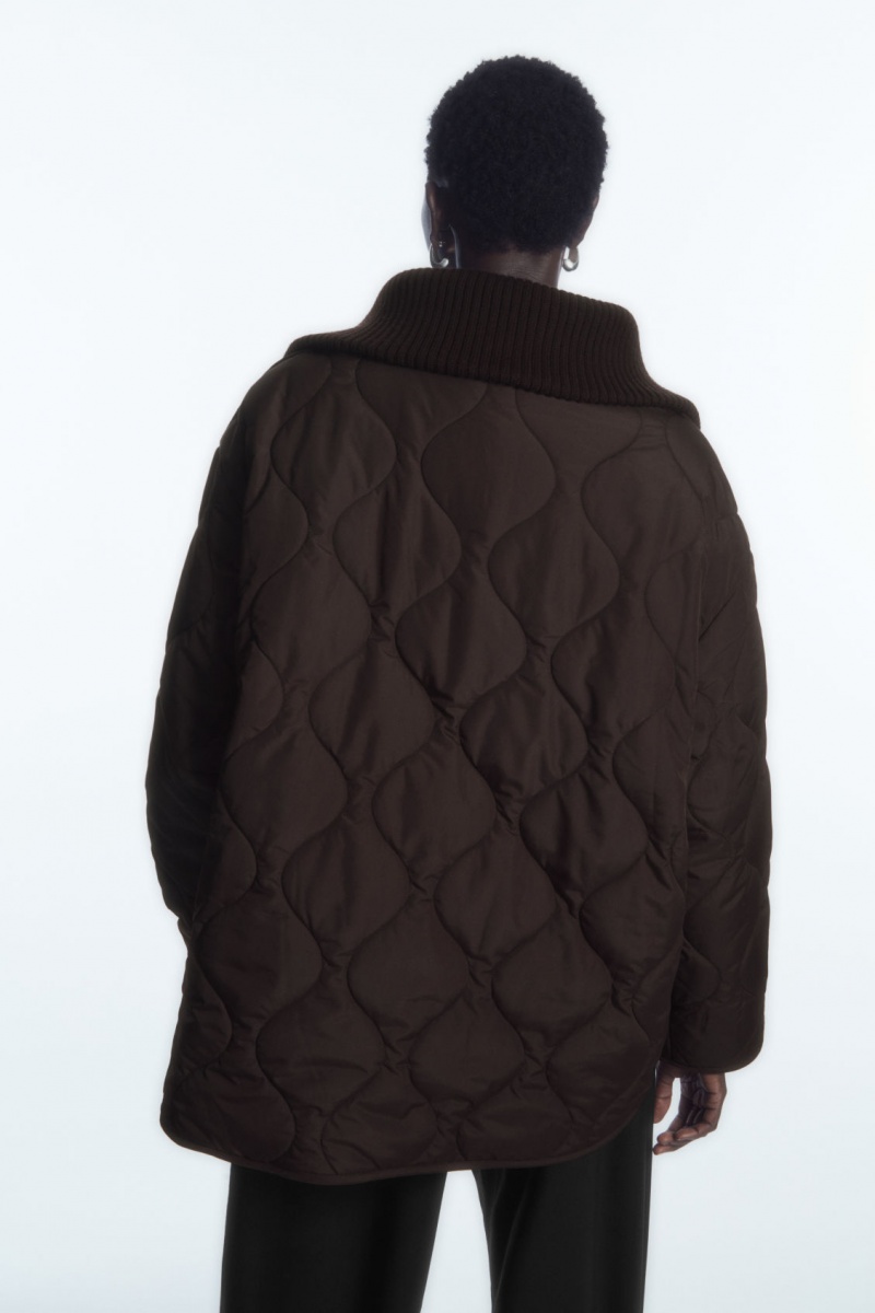 Dámské Bundy COS Oversized Pletené-Collar Prošívaný Tmavě Hnědé | CZGE-45708