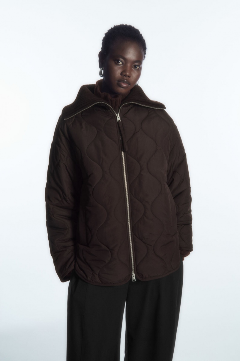 Dámské Bundy COS Oversized Pletené-Collar Prošívaný Tmavě Hnědé | CZGE-45708