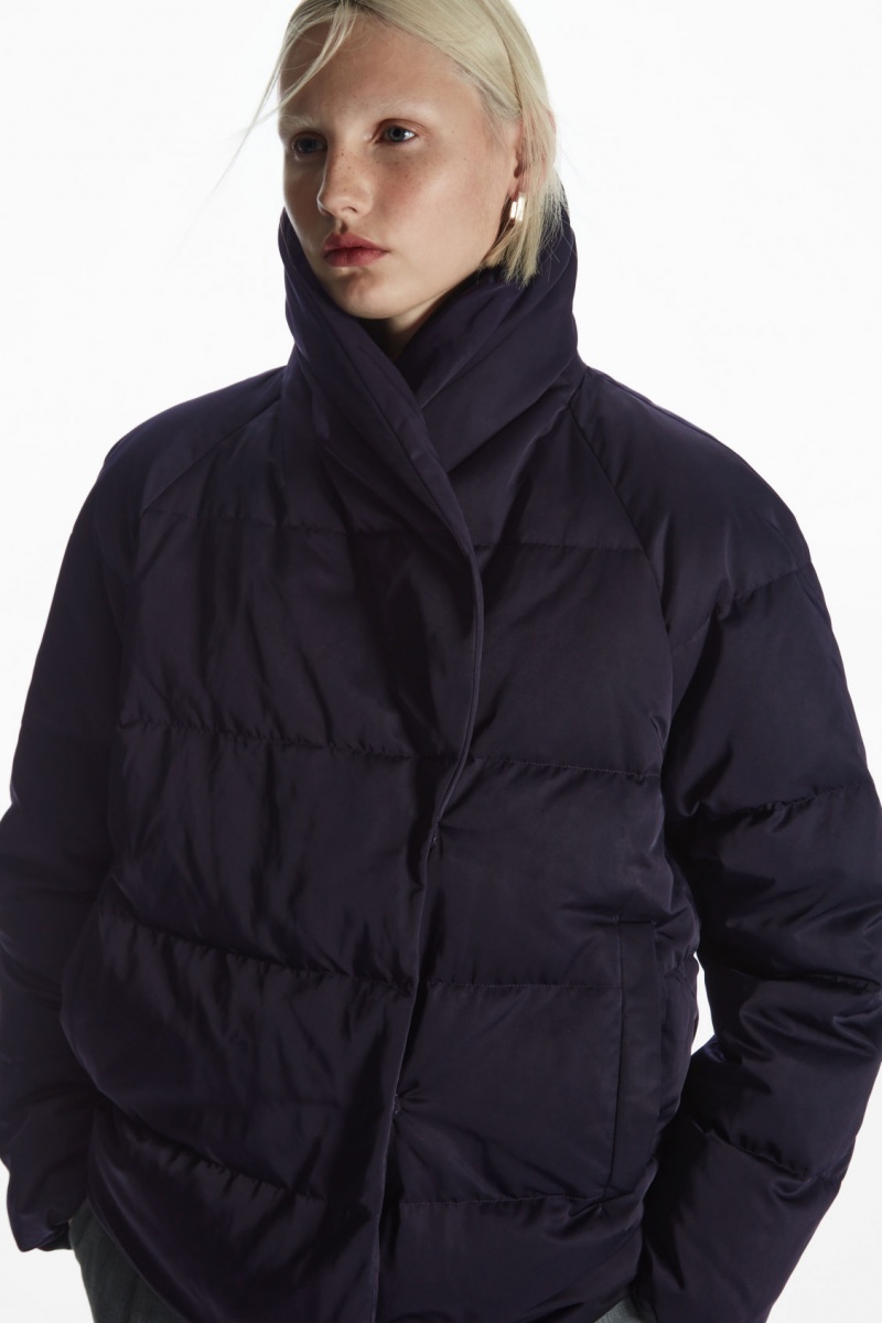 Dámské Bundy COS Shawl-Collar Puffer Tmavě Blankyt | XYHG-93426