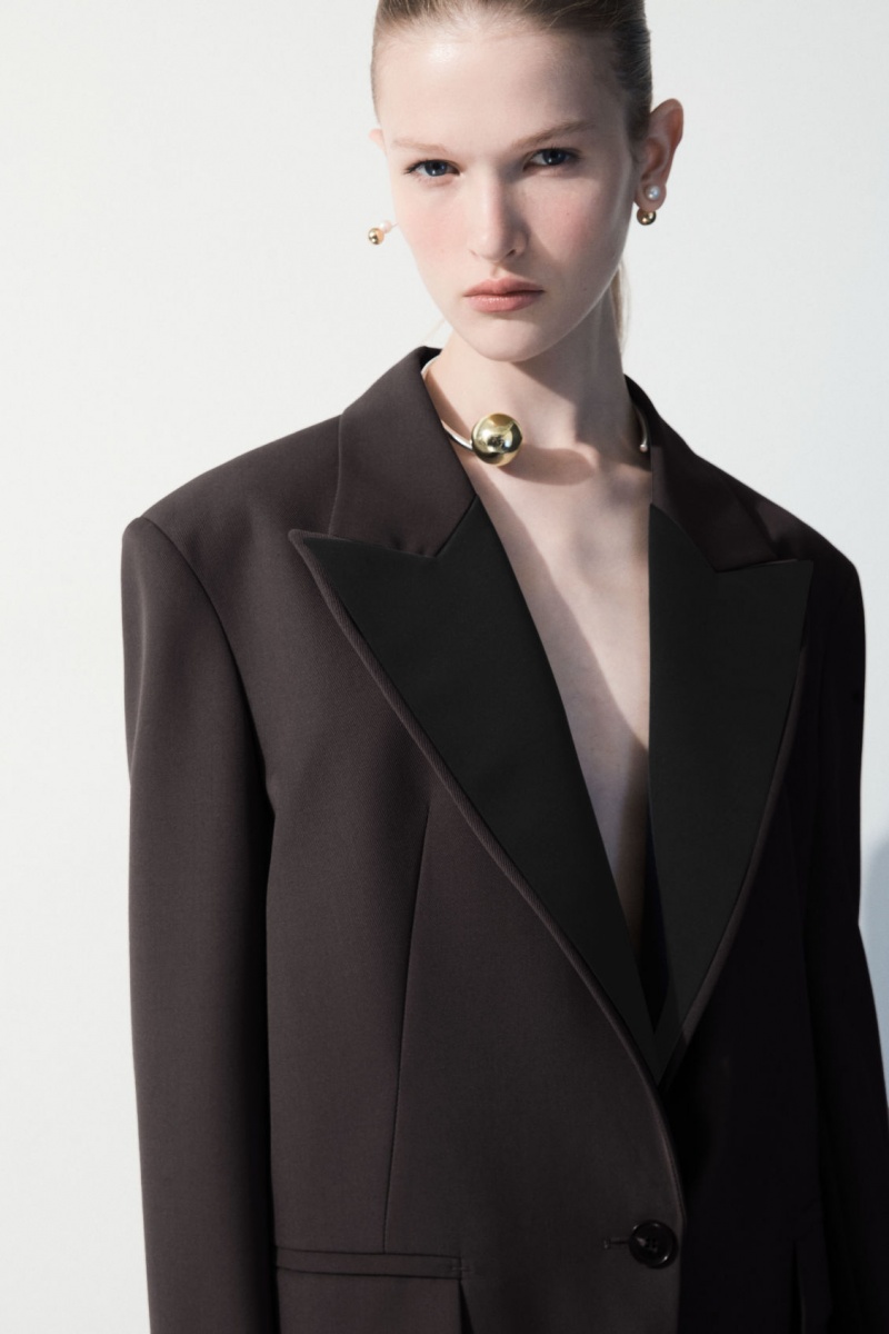Dámské Bundy COS The Satin-Lapel Tuxedo Tmavě Hnědé | PCLR-34682