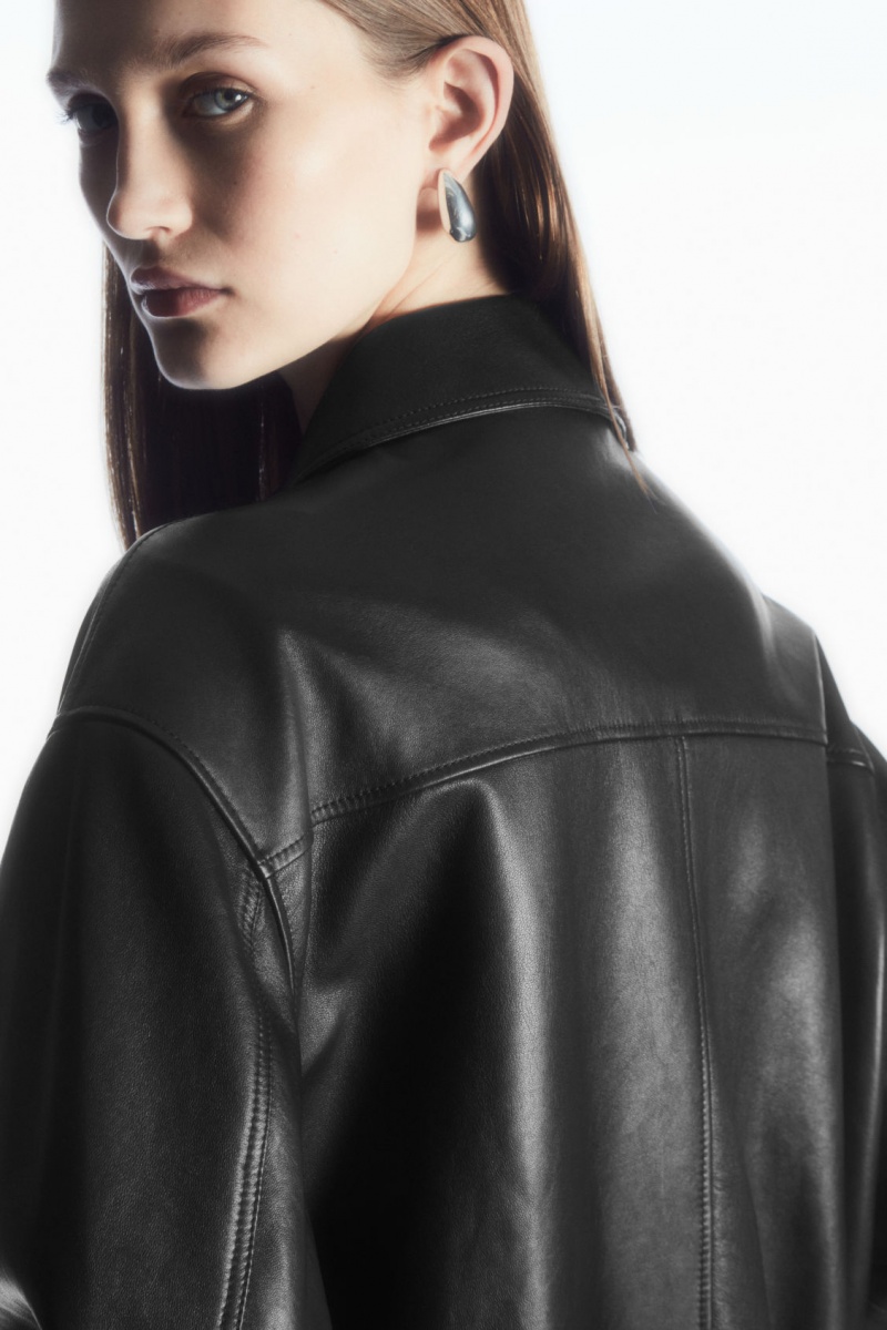 Dámské Bundy COS Zip-Up Læder Černé | PKCE-21890