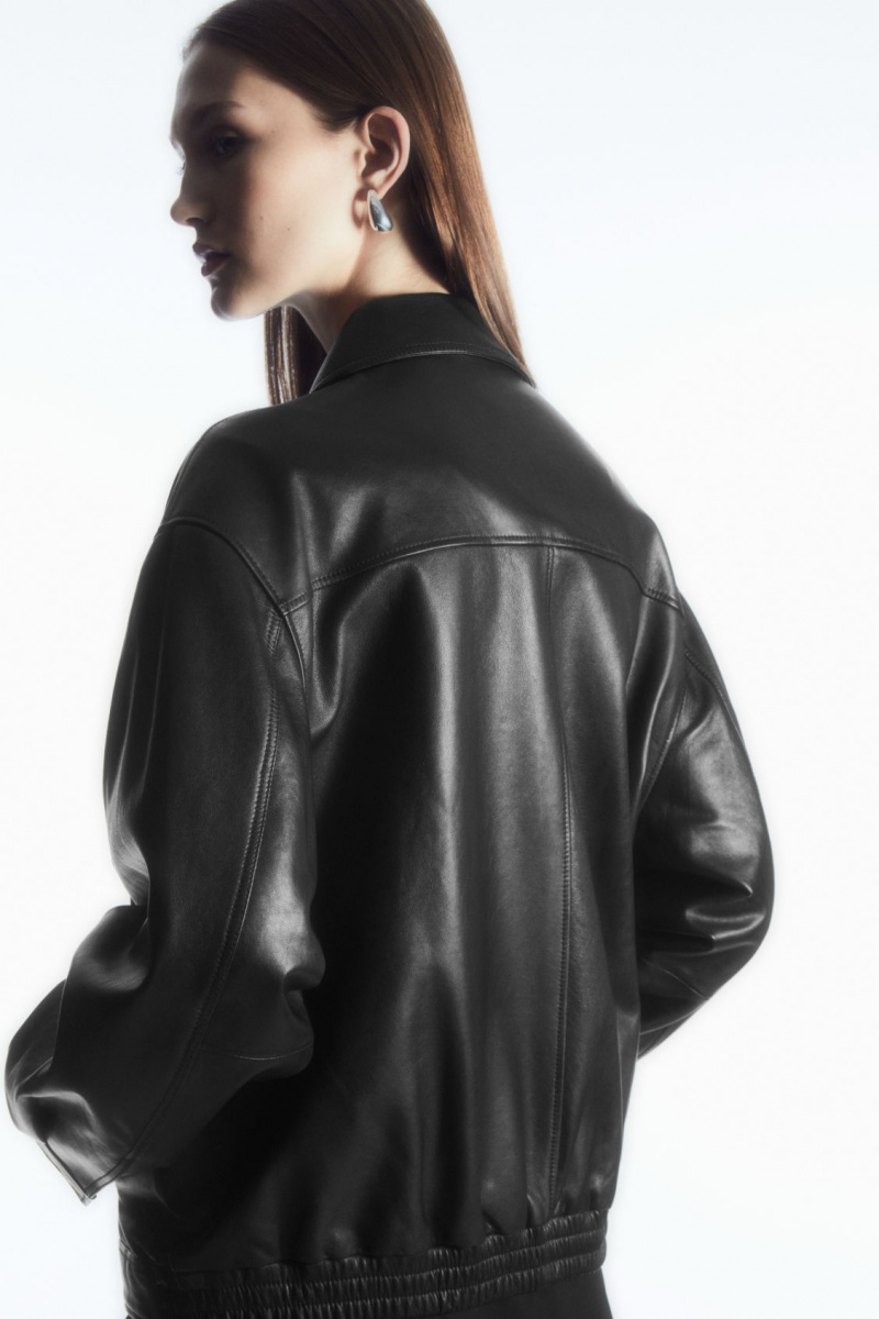 Dámské Bundy COS Zip-Up Læder Černé | PKCE-21890