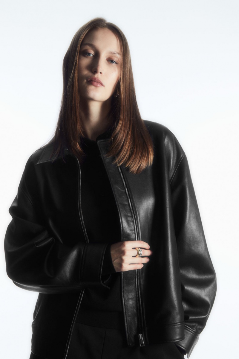 Dámské Bundy COS Zip-Up Læder Černé | PKCE-21890