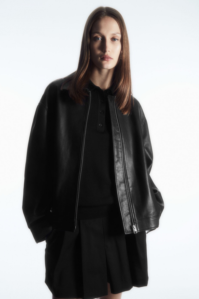 Dámské Bundy COS Zip-Up Læder Černé | PKCE-21890