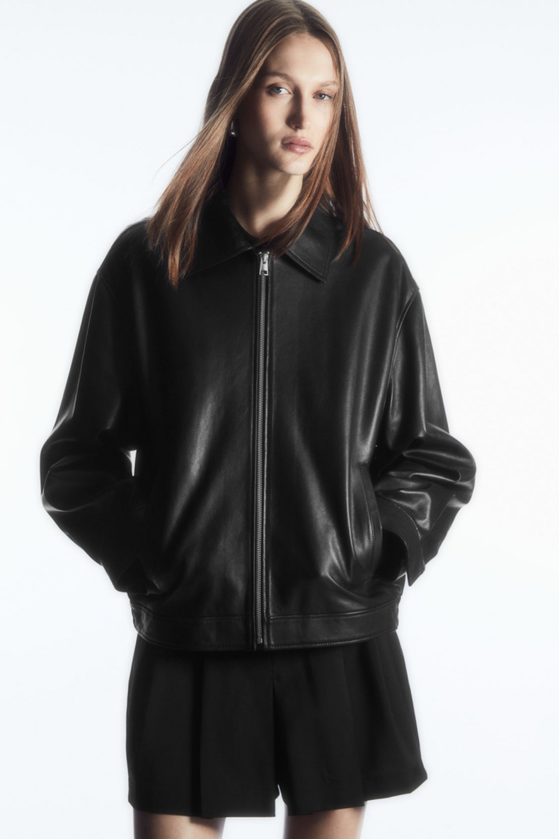 Dámské Bundy COS Zip-Up Læder Černé | PKCE-21890