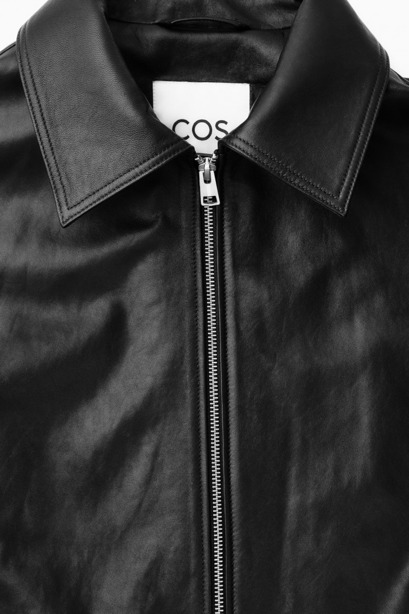 Dámské Bundy COS Zip-Up Læder Černé | PKCE-21890