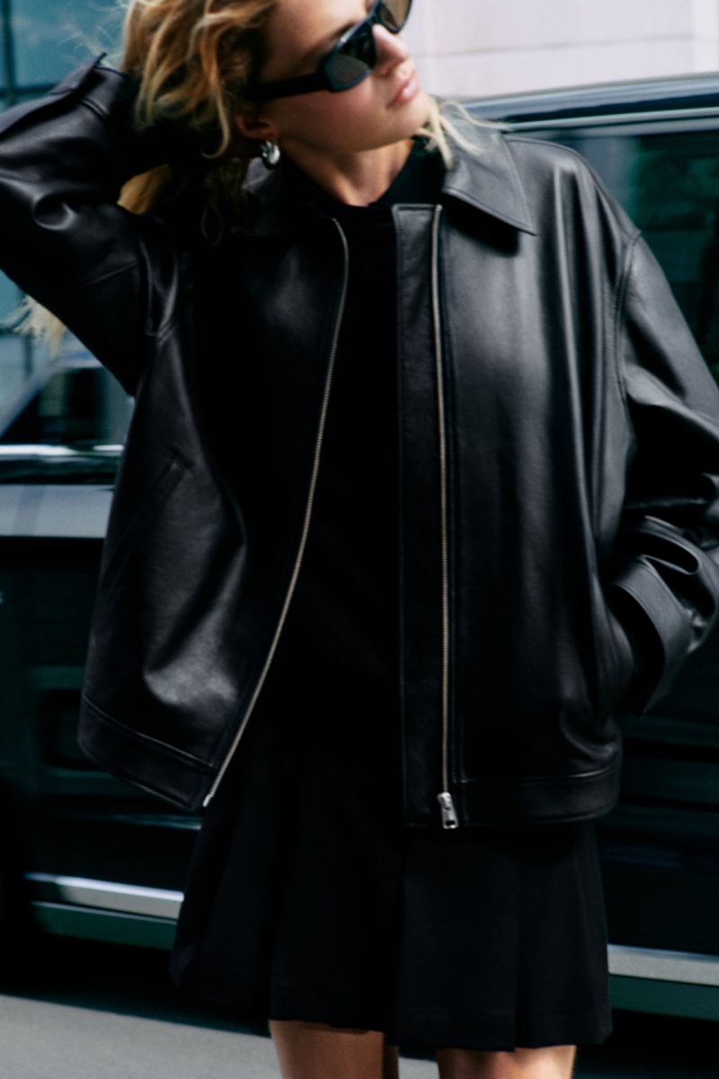 Dámské Bundy COS Zip-Up Læder Černé | PKCE-21890